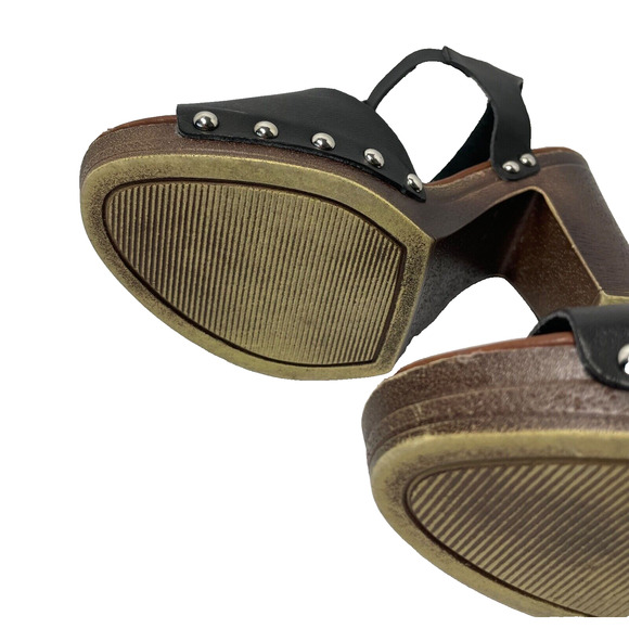 Rampage Quendele T Strap Heeled Sandal Brown Black Studded Size 6 FLAWED - Picture 9 of 10